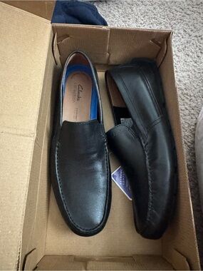 Clarks Black Leather Slip-On Loafers for Men